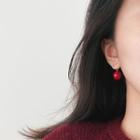 Bead & Bar Alloy Dangle Earring 1 Pair - Red Bead - Gold - One Size