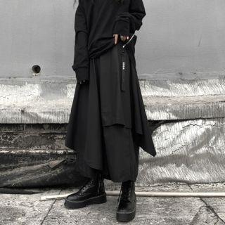 Button-up Hooded Jacket / Layered Wide-leg Pants