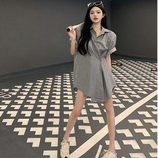 Asymmetrical Striped Long Shirt Stripe - One Size