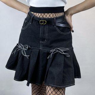 Ribbon Accent Denim Mini Mermaid Skirt