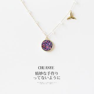 Sequined Disc Mermaid Tail Pendant Necklace 06 - Gold & Purple - One Size