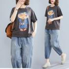 Short-sleeve Printed T-shirt Coffee - One Size