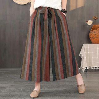 Striped Color-block Wide-leg Pants Red & Brown - One Size