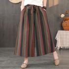 Striped Color-block Wide-leg Pants Red & Brown - One Size