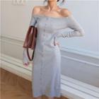 Long-sleeve Off Shoulder Midi Sheath Dress