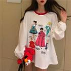 Print Long-sleeve Loose-fit T-shirt White - One Size