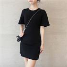 Short-sleeve Open-back Mini Sheath Dress Black - One Size
