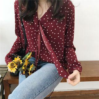Dot Short-sleeve Loose-fit Blouse