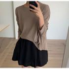 Long-sleeve Split Back T-shirt / A-line Mini Skirt