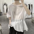 Plain Asymmetric Short-sleeve Blouse