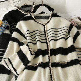 Glitter-trim Striped Cardigan