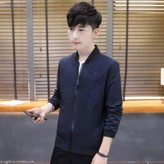 Stand Collar Embroidery Zipped Jacket