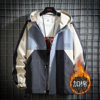 Long-sleeve Color Block Lettering Hooded Jacket