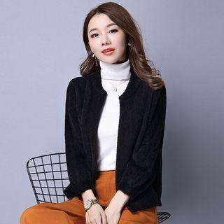 Plain Furry Knit Zip Jacket