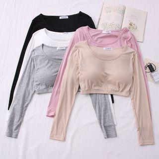 Padded Long-sleeve Crop T-shirt In 5 Colors