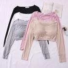 Padded Long-sleeve Crop T-shirt In 5 Colors