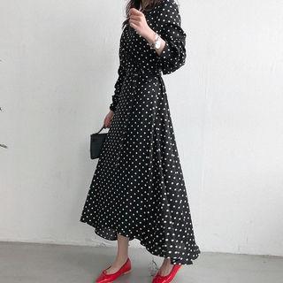 Polka-dot Maxi Surplice Wrap Dress