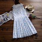 Maple Print Sleeveless Collared Dress