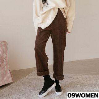 Tall Size Band-waist Corduroy Wide-leg Pants