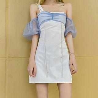 Short-sleeve Cold Shoulder Chain-accent Mini A-line Dress