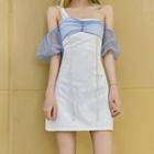 Short-sleeve Cold Shoulder Chain-accent Mini A-line Dress