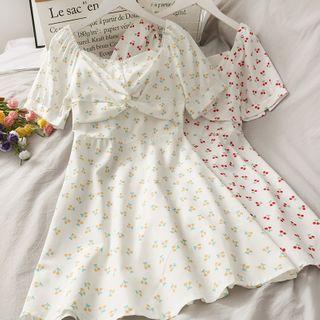Cherry-print Knotted Mini Dress