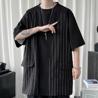 Short-sleeve Pinstripe Panel T-shirt
