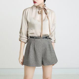 Mock-neck Ribbon Detail Long-sleeve Top