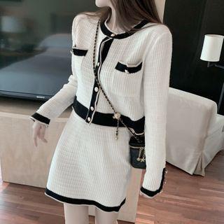 Set: Contrast Trim Knit Top + Mini Pencil Skirt