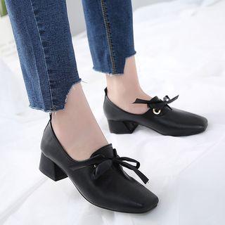 Ribbon Detail Block Heel Pumps