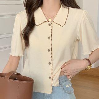 Short-sleeve Contrast Trim Knit Blouse