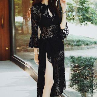 Set: Long-sleeve Lace Swimsuit + Swim Top + Cover Up