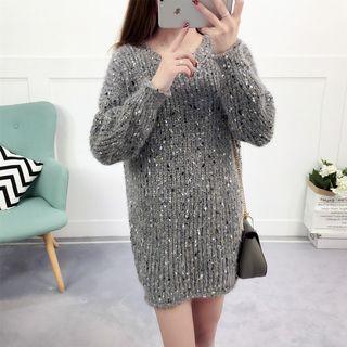 Crew-neck Long-sleeve Chunky Knit Dress