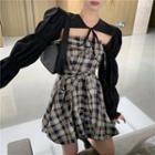 Long-sleeve Blouse / Plaid Mini A-line Tube Dress