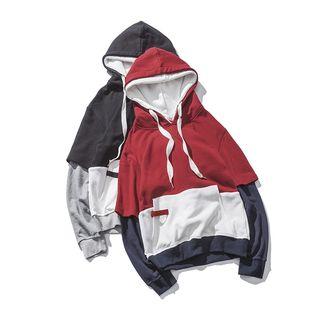Mock Two-piece Color Block Hooded Pullover