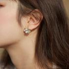 Faux Pearl Rhinestone Earring 1 Pair - Earrings - Gold & White - One Size