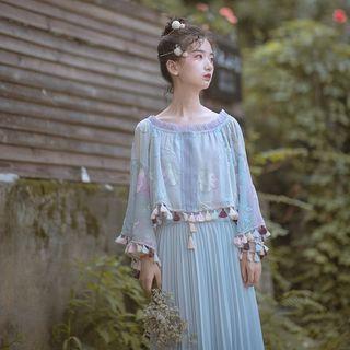 Long-sleeve Fringed Embroidered Top