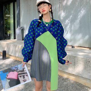 Puff Sleeve Color Block Heart Pattern Sweatshirt Dress