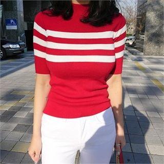 Stripe-trim Mock-neck Knit Top