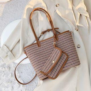 Plaid Tote Bag With Pouch