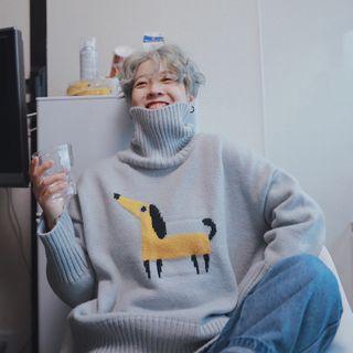 Turtleneck Dog Print Sweater