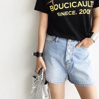 High-waist Button-front Denim Shorts