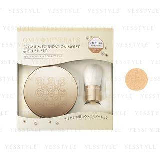 Only Minerals - Premium Foundation Moist Spf 40 Pa+++ (light Ocher) & Brush Set 2 Pcs