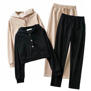Set: Buttoned Hoodie + Drawstring Sweatpants
