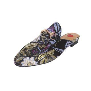 Metal-trim Flower Print Backless Loafers