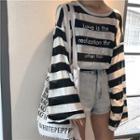 Lettering Striped Long-sleeve Knit Top
