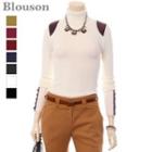 Turtle-neck Contrast-trim Knit Top