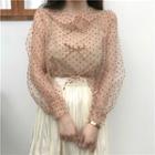Pleated Skirt / Set: Dot Long-sleeve Mesh Blouse + Camisole Top