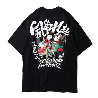 Elbow-sleeve Panda Printed T-shirt