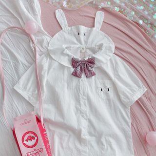 Short-sleeve Rabbit Collar Shirt As Shown In Figure - One Size
